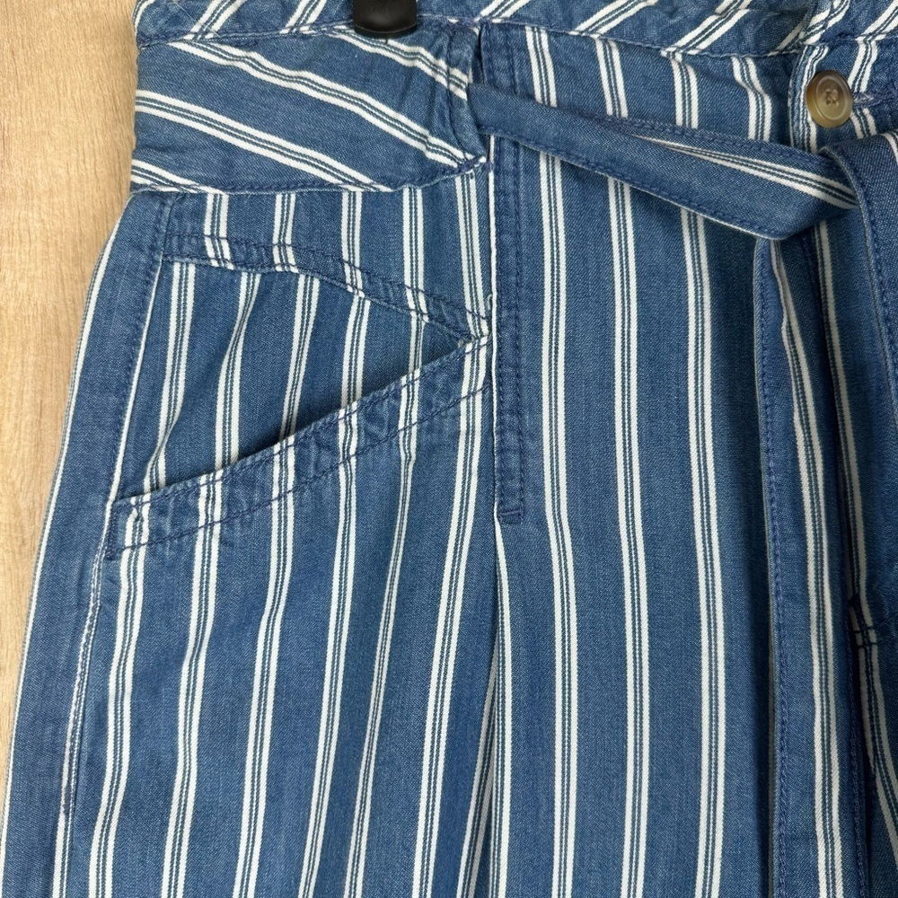 American Eagle Womens Pants Striped Wide Leg Size 12 Tie Waist Cotton Blue White - Picture 7 of 9